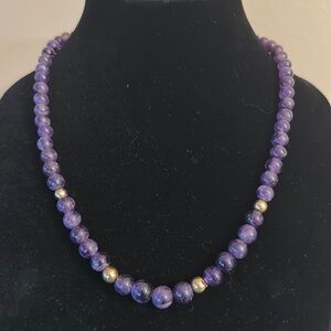 14k solid gold & genuine amethyst beaded necklace